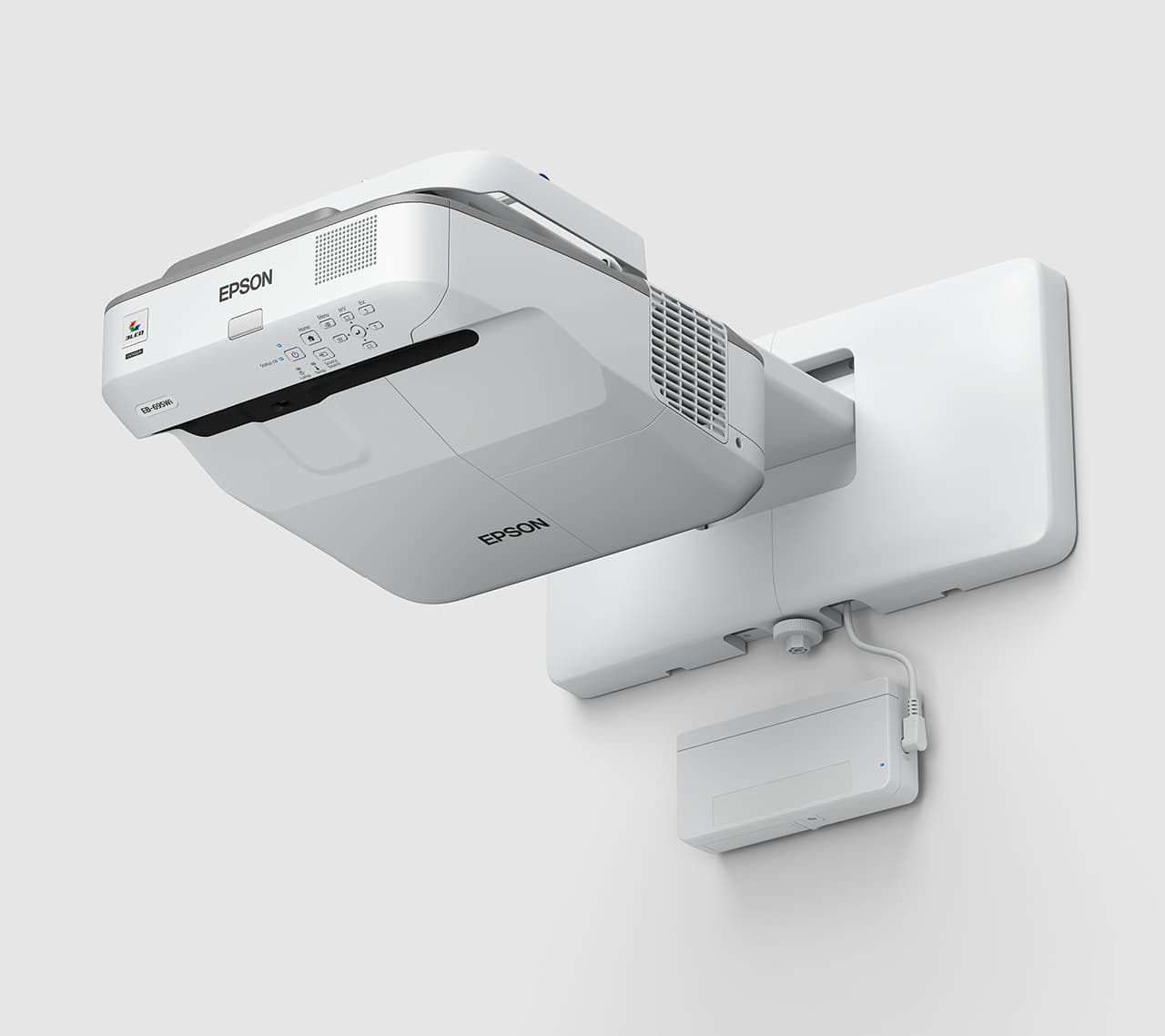 Проектор Epson EB-695Wi — на настенном кронштейне, вид слева
